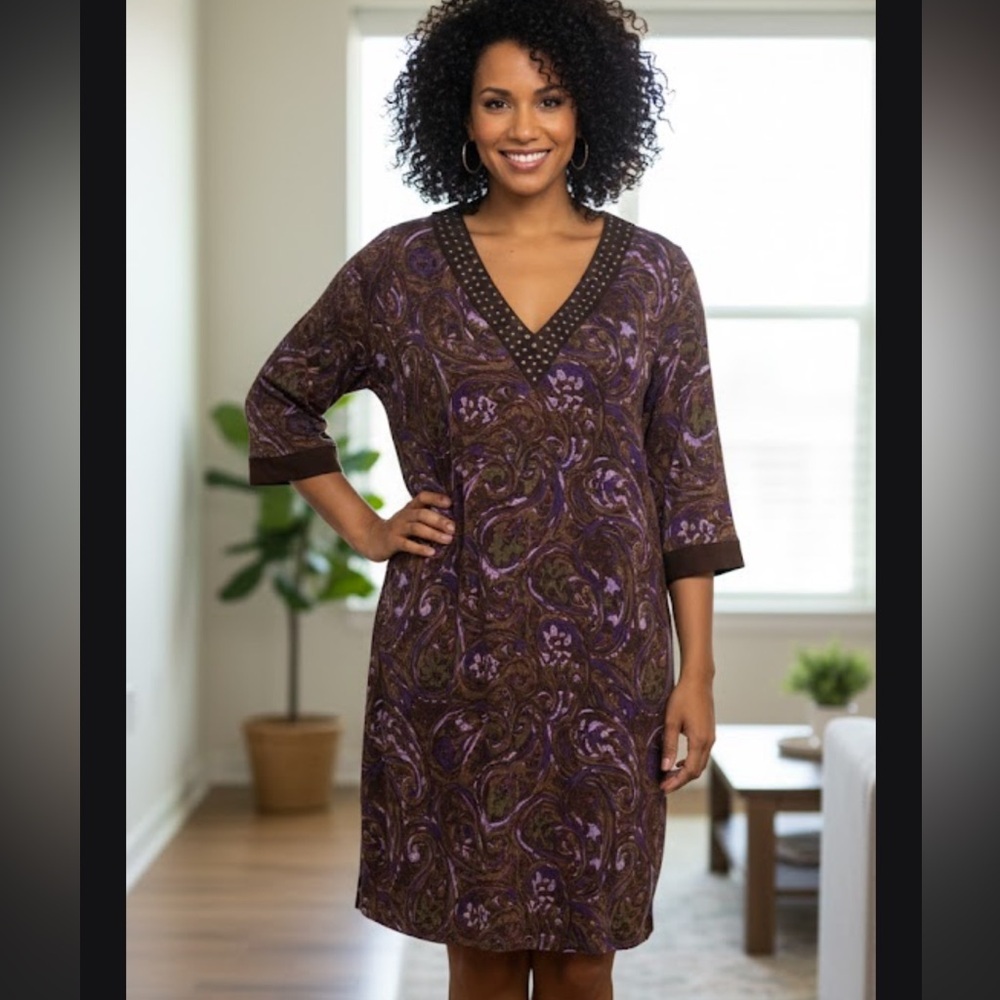 Michael Kors Elegant Purple and Brown Dress